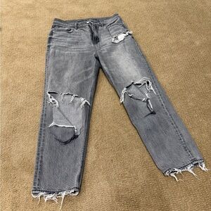American Eagle Charcoal Wash Distressed High-Rise Jeans